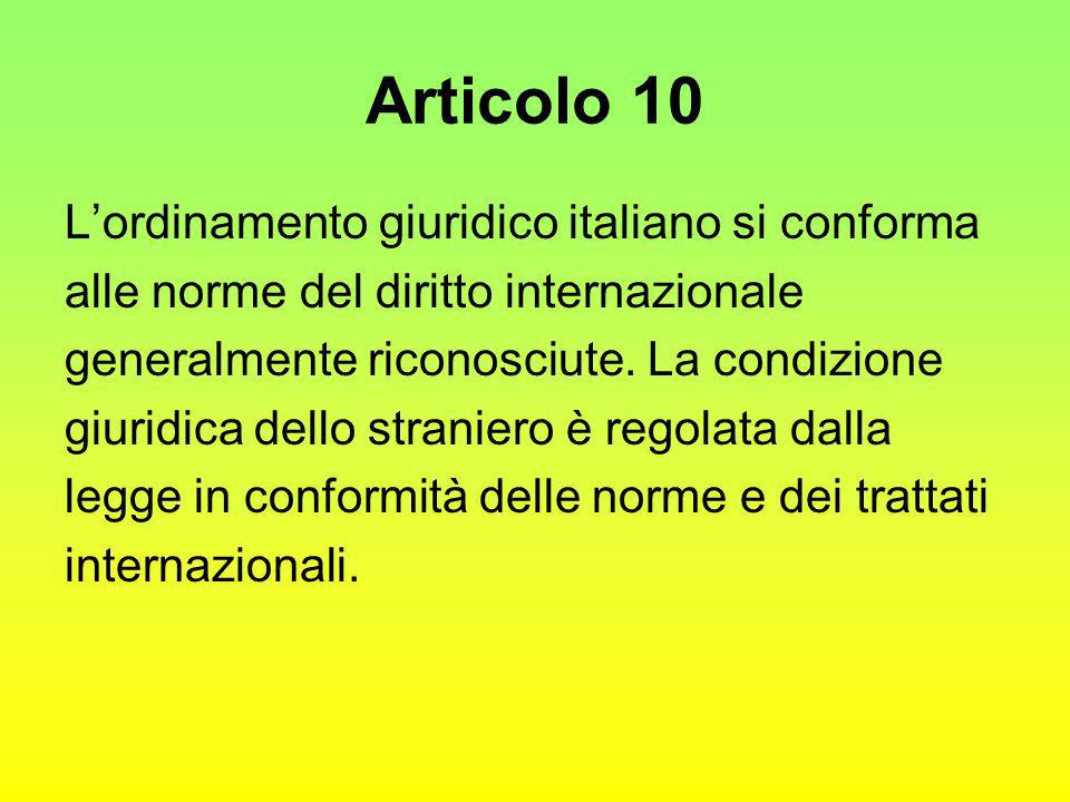 Articolo 10 L’ordinamento giuridico italiano si conforma
