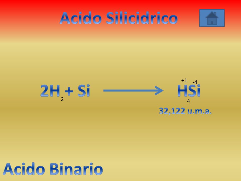Acido Silicidrico 2H + Si HSi Acido Binario
