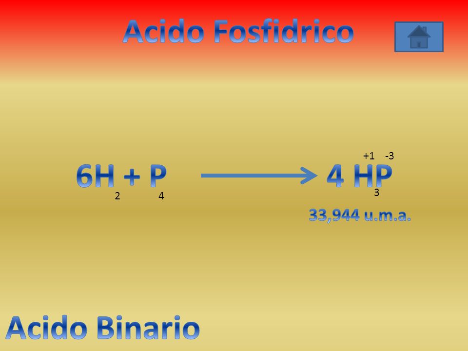 Acido Fosfidrico 6H + P 4 HP Acido Binario