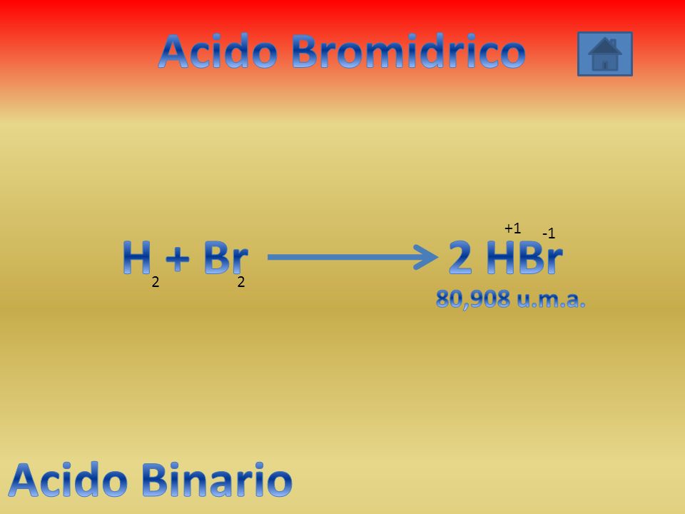 Acido Bromidrico H + Br 2 HBr Acido Binario