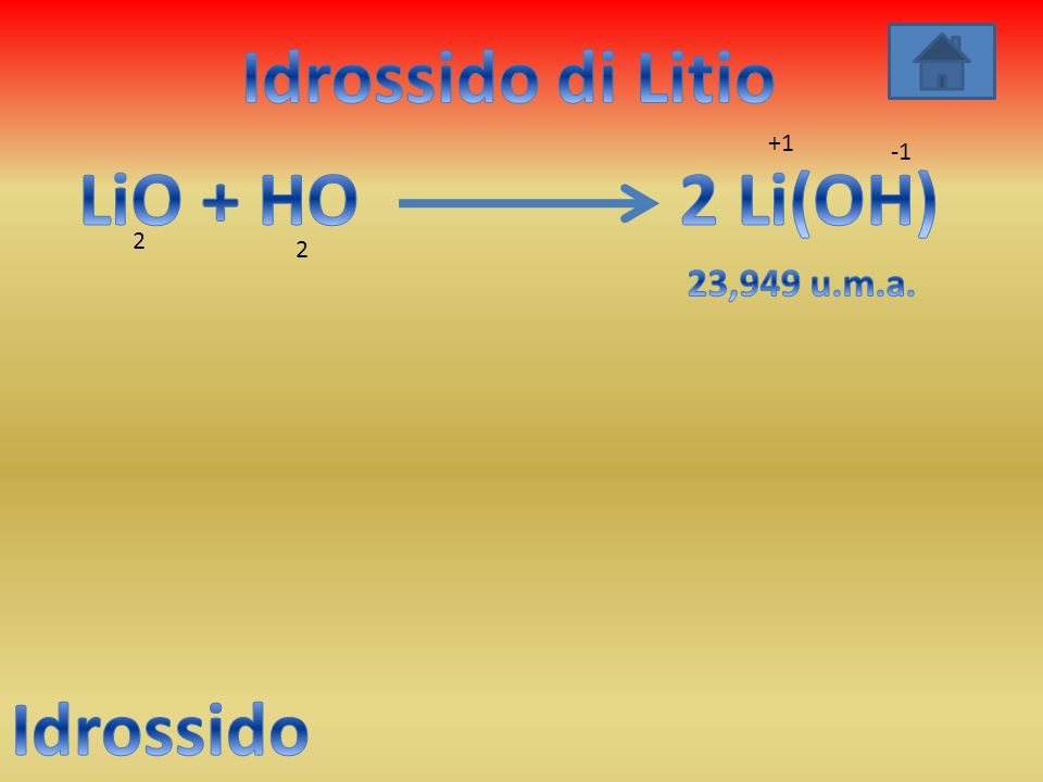 Idrossido di Litio LiO + HO 2 Li(OH) Idrossido