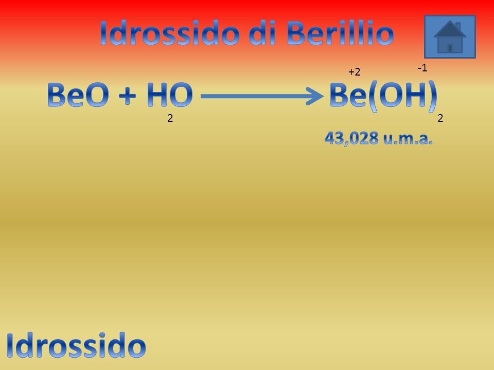 Idrossido di Berillio BeO + HO Be(OH) Idrossido
