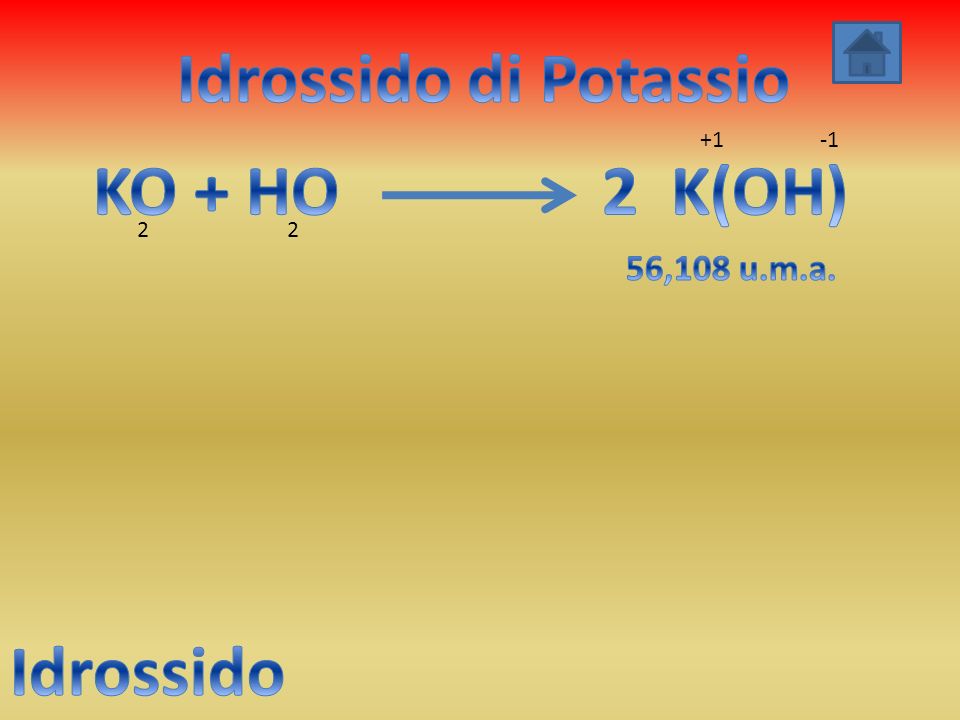 Idrossido di Potassio KO + HO 2 K(OH) Idrossido