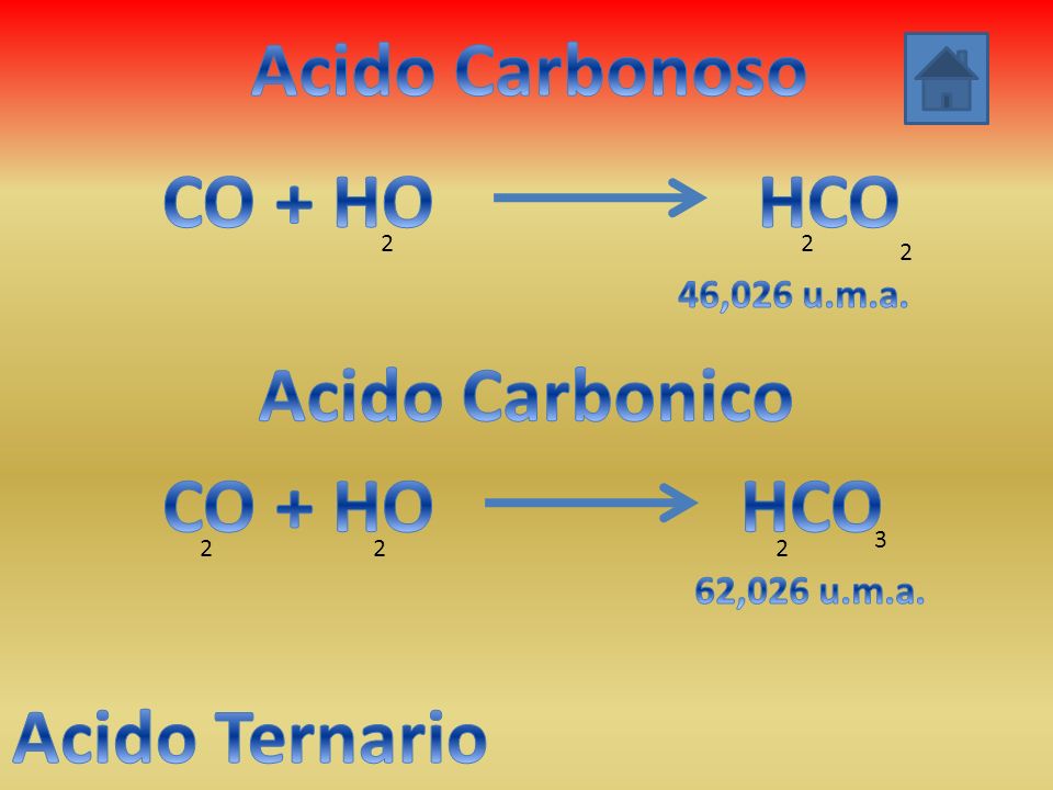 Acido Carbonoso CO + HO HCO Acido Carbonico CO + HO HCO Acido Ternario
