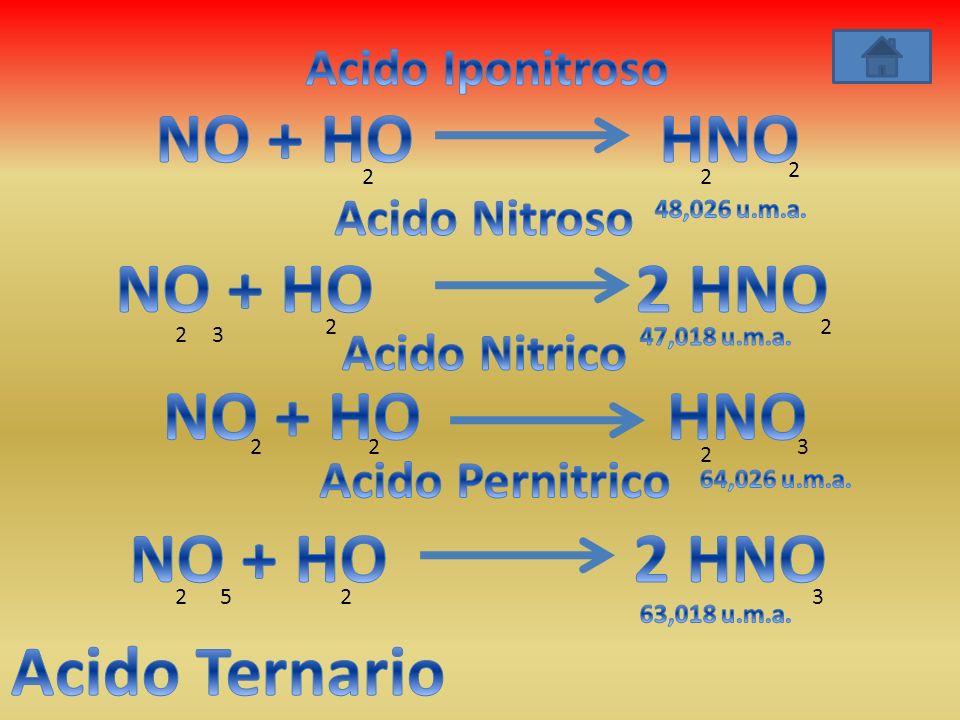 NO + HO HNO NO + HO 2 HNO NO + HO HNO NO + HO 2 HNO Acido Ternario