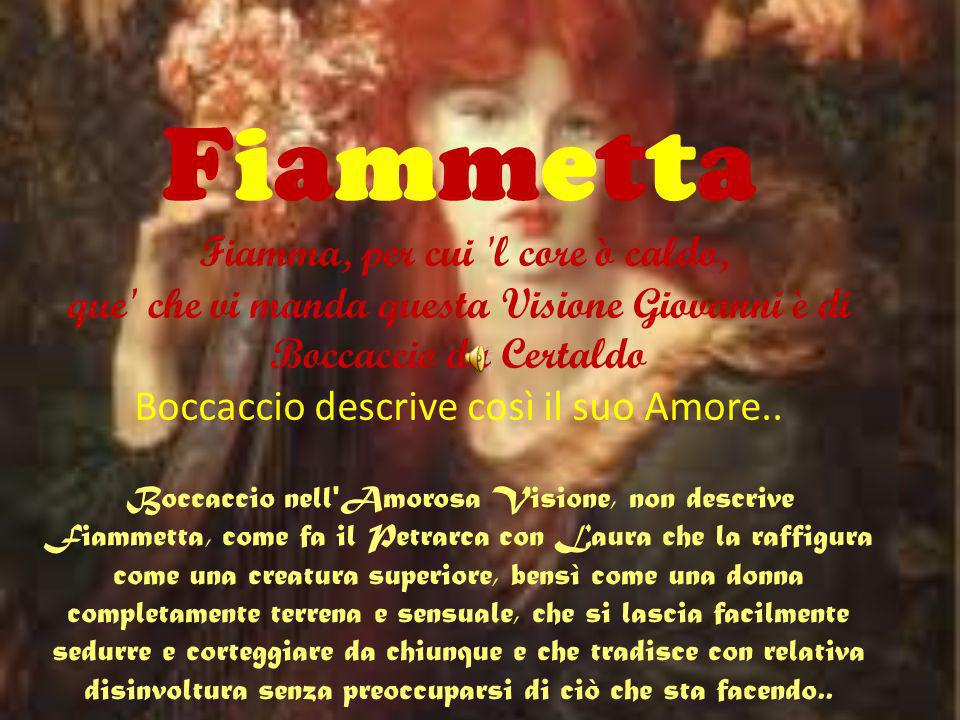 Fiammetta Fiamma, per cui l core ò caldo, que che vi manda questa Visione Giovanni è di Boccaccio da Certaldo Boccaccio descrive così il suo Amore..