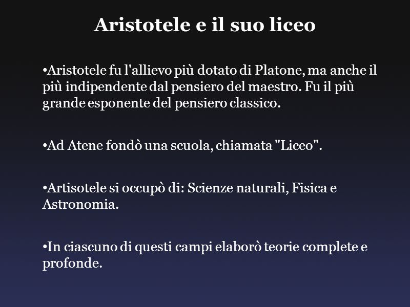 Aristotele e il suo liceo