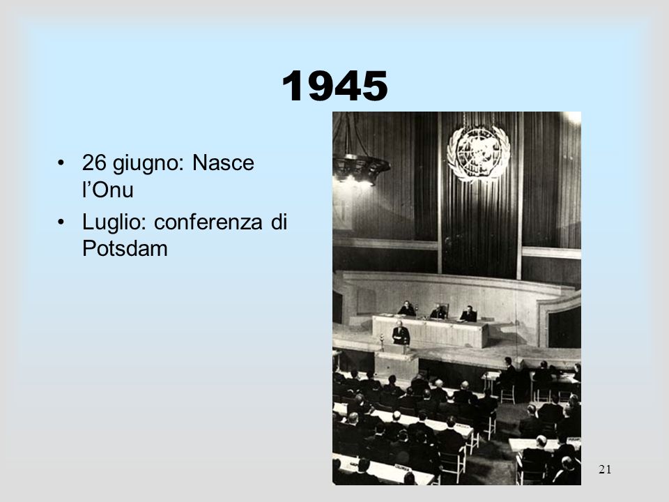 giugno: Nasce l’Onu Luglio: conferenza di Potsdam
