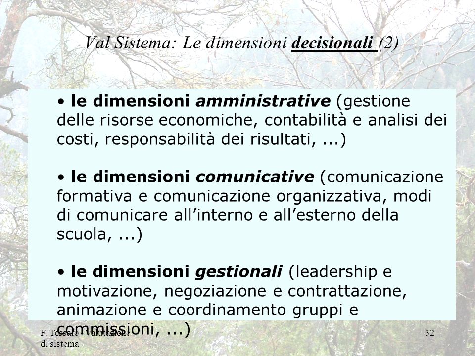 Val Sistema: Le dimensioni decisionali (2)