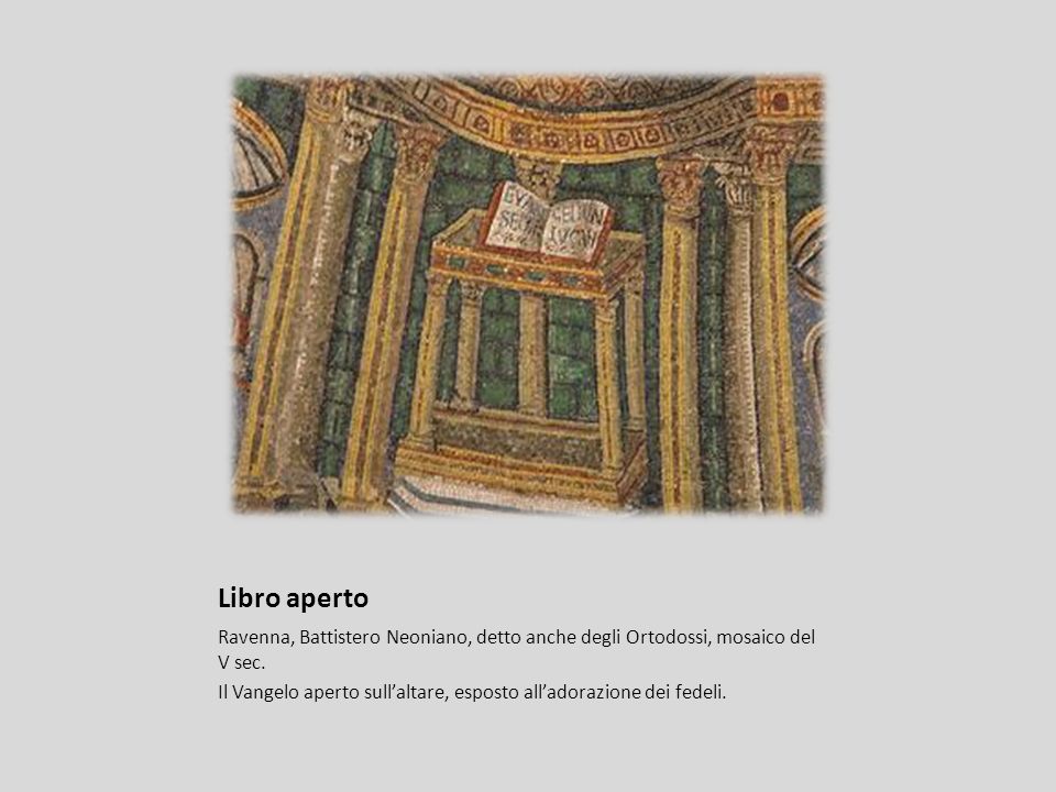 Libro aperto Ravenna, Battistero Neoniano, detto anche degli Ortodossi, mosaico del V sec.