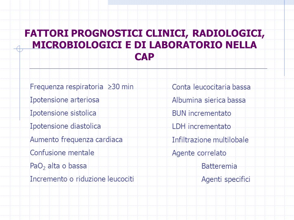 FATTORI PROGNOSTICI CLINICI, RADIOLOGICI, MICROBIOLOGICI E DI LABORATORIO NELLA CAP