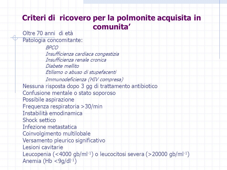 Criteri di ricovero per la polmonite acquisita in comunita’