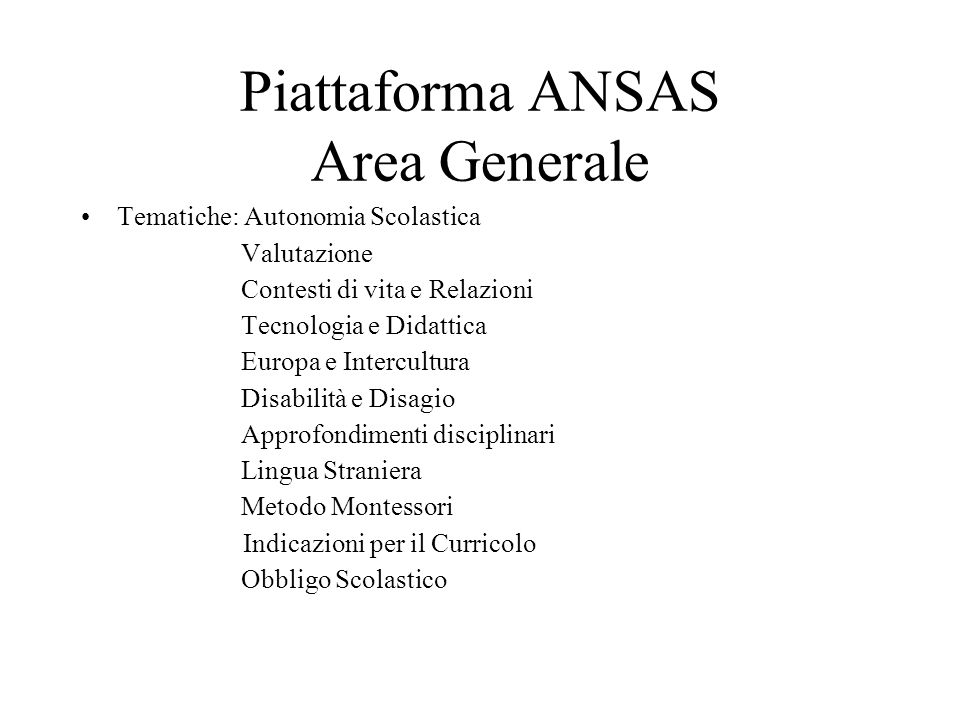 Piattaforma ANSAS Area Generale