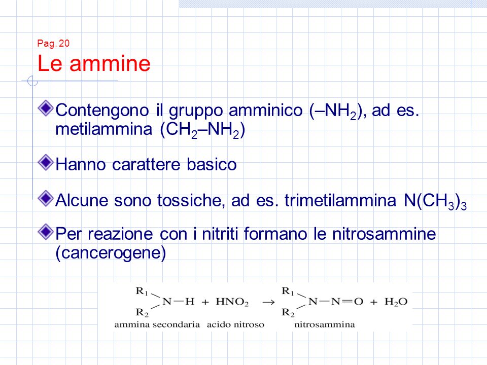 Contengono il gruppo amminico (–NH2), ad es. metilammina (CH2–NH2)